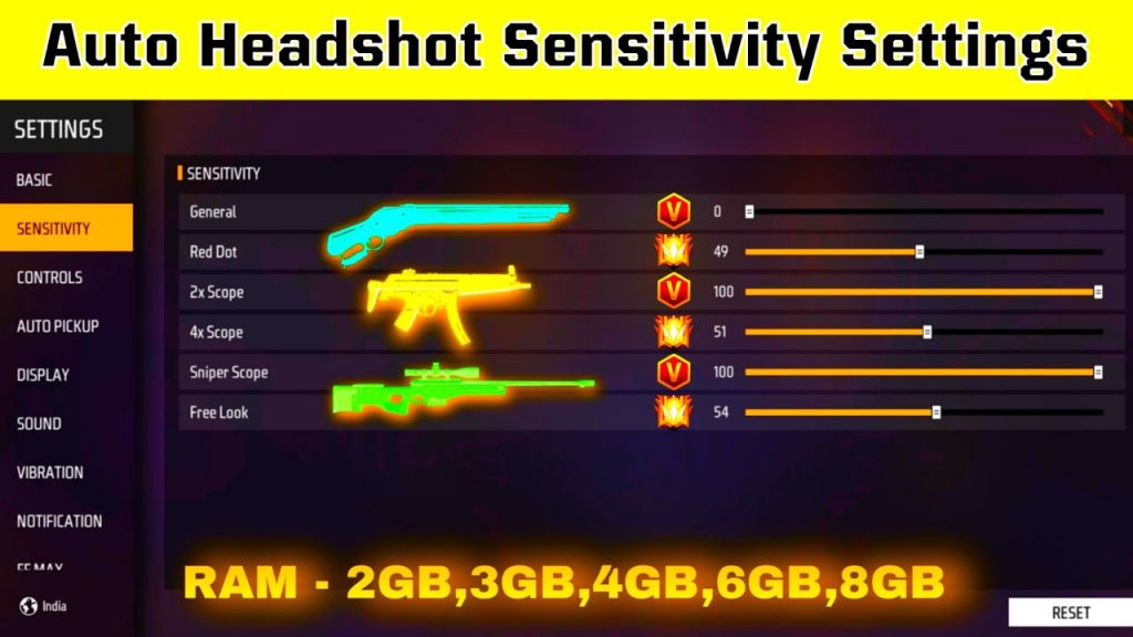 best free fire sensitivity settings for headshot Free Fire aim down sights sensitivity setting