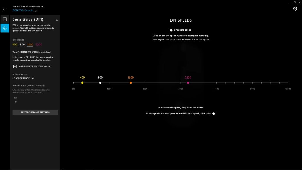 free fire dpi 800 sensitivity settings Logitech G Hub software showing DPI setting at 800