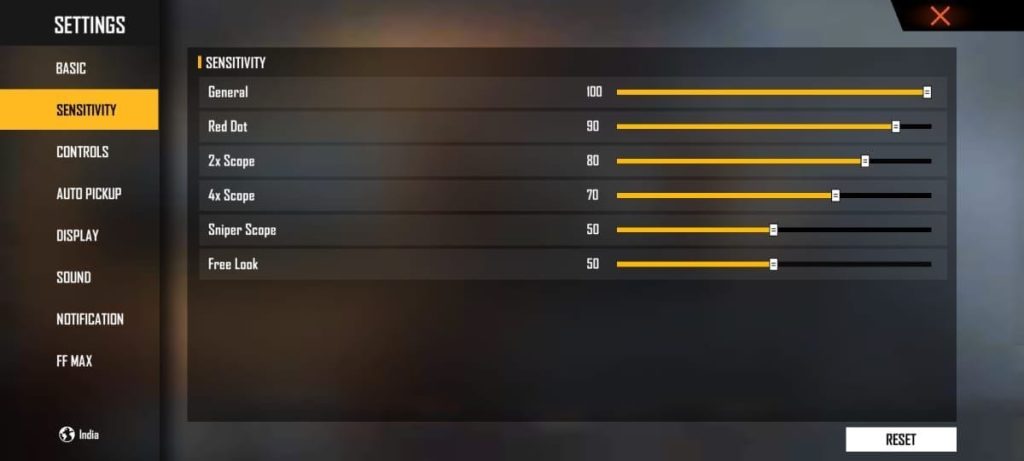 free fire max sensitivity settings Free Fire Max gyroscope sensitivity settings