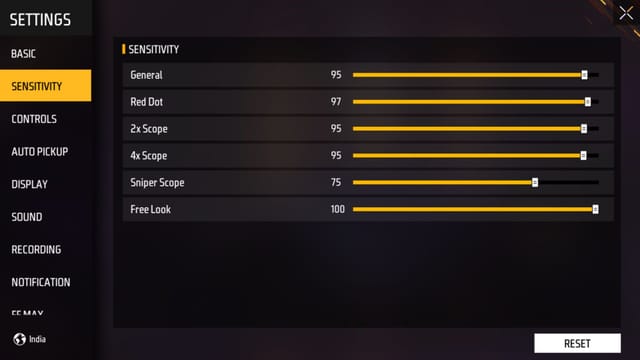 free fire max sensitivity settings with dpi Free Fire Max DPI settings on Android screenshot