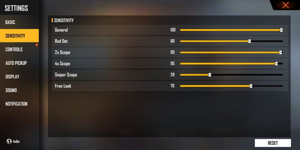 free fire max sensitivity settings with dpi Free Fire Max sensitivity settings slider screenshot