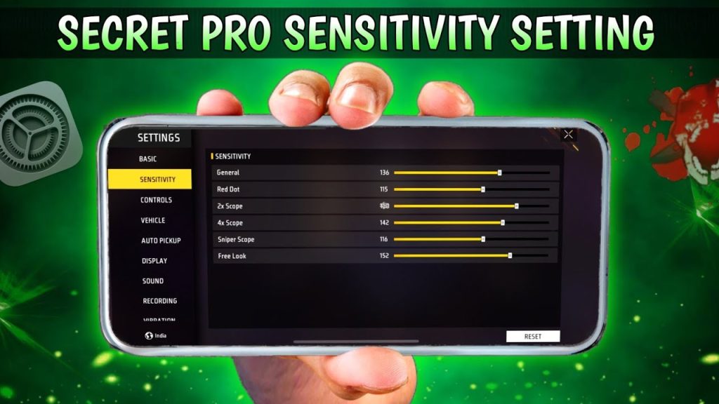 free fire sensitivity settings aggressive sensitivity Free Fire general sensitivity slider set to 95