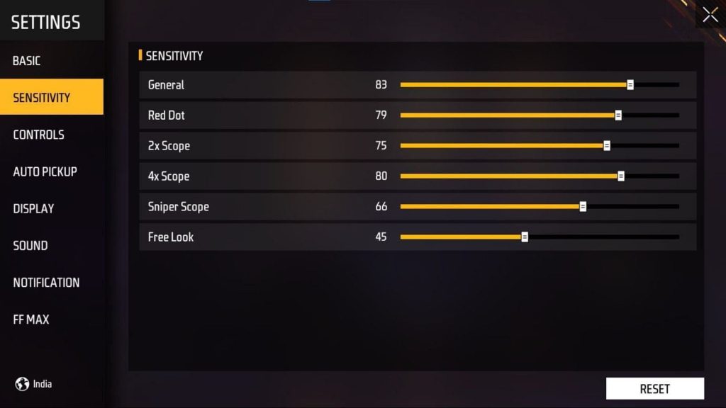 free fire sensitivity settings aggressive sensitivity Free Fire sensitivity settings menu screenshot mobile
