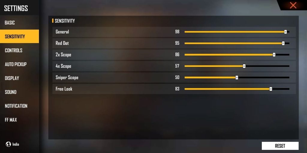 free fire sensitivity settings and hud combo Free Fire sensitivity export code screen