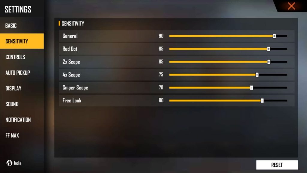 free fire sensitivity settings android Free Fire gyroscope sensitivity controls Android