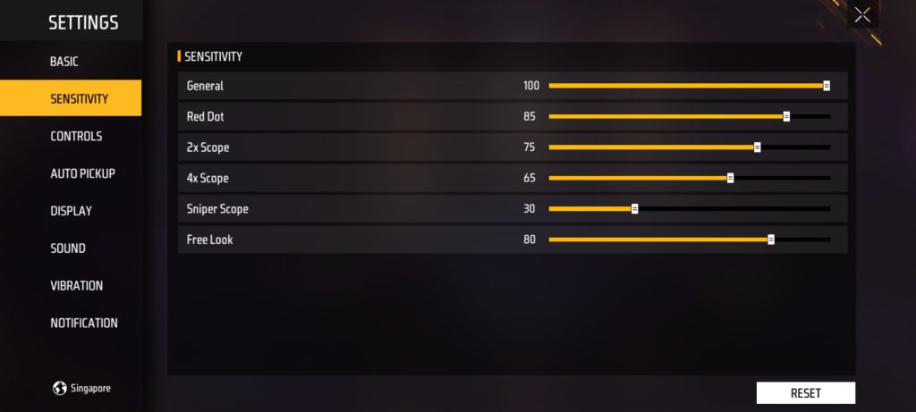 free fire sensitivity settings black shark Free Fire sensitivity settings menu Black Shark phone screenshot
