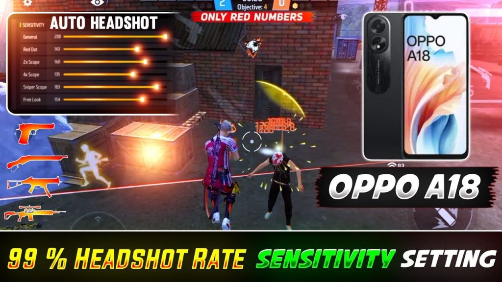 free fire sensitivity settings for auto headshot oppo Free Fire HUD layout with highlighted fire button on Oppo phone