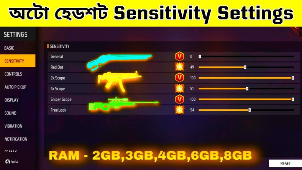 free fire sensitivity settings for awm Free Fire AWM drag shot headshot training ground