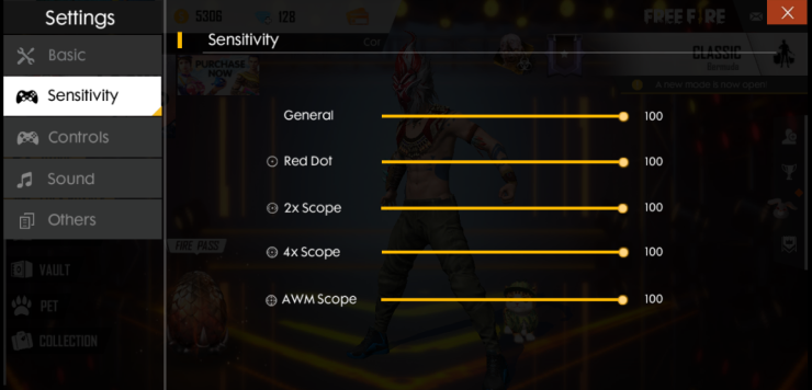 free fire sensitivity settings for drag headshot Free Fire general sensitivity slider menu on mobile