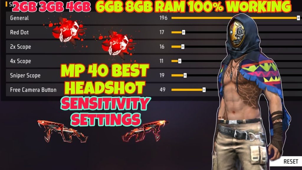 free fire sensitivity settings for mp40 Free Fire sensitivity settings menu screenshot default