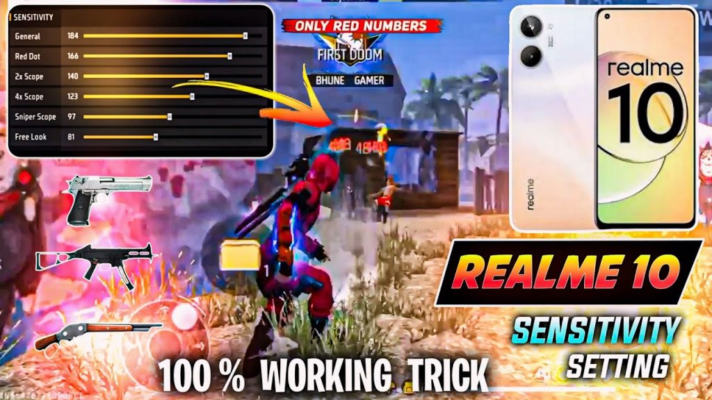 free fire sensitivity settings realme Free Fire sensitivity settings menu on Realme phone screenshot