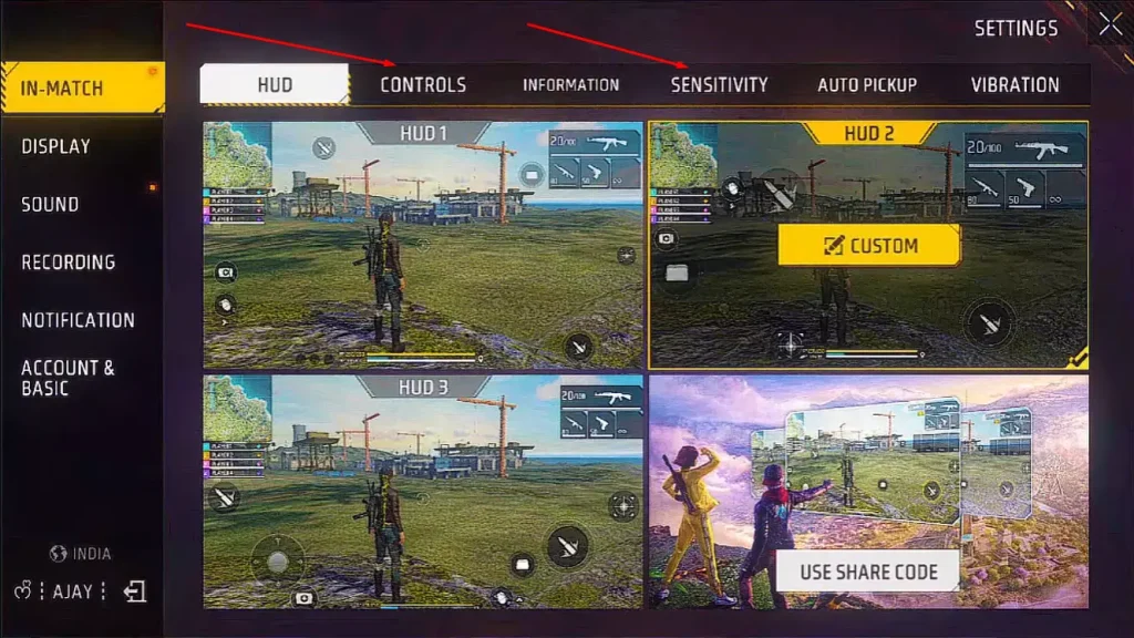 free fire sensitivity settings sniper recoil Free Fire sensitivity settings menu screenshot