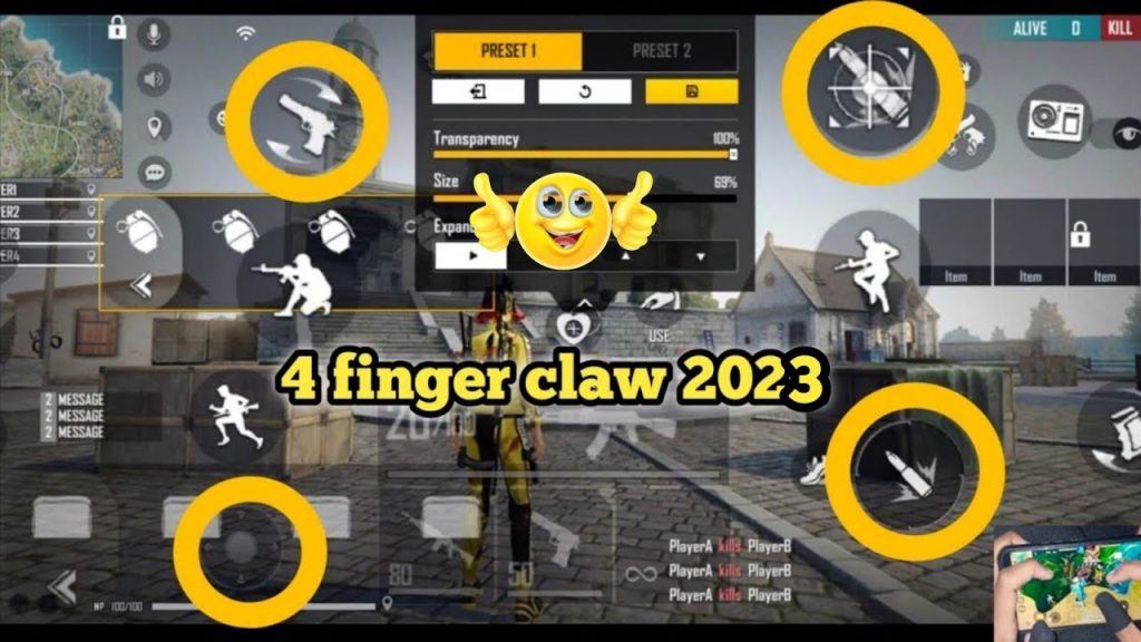 free fire sensitivity settings with 4 finger claw Free Fire 4 finger claw HUD layout screenshot