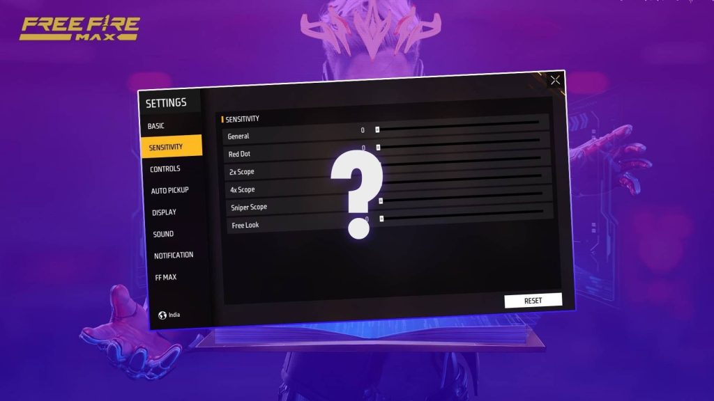 free fire sensitivity settings with high fps Free Fire sensitivity reset to default button