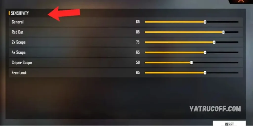 influencer free fire sensitivity settings Free Fire sensitivity settings menu screenshot