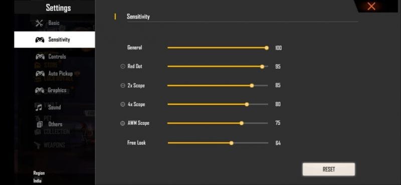 latest free fire sensitivity settings for low end devices Free Fire sensitivity sliders low end device