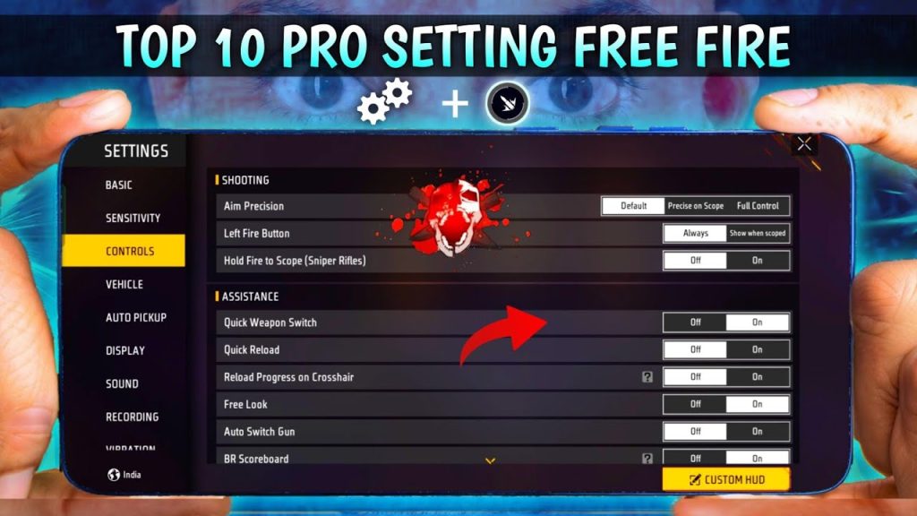 simple free fire sensitivity settings Free Fire settings gear icon on main screen