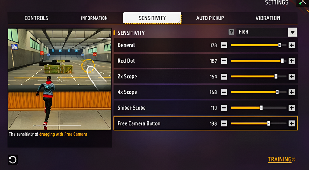 simple free fire sensitivity settings Free Fire training mode firing range targets