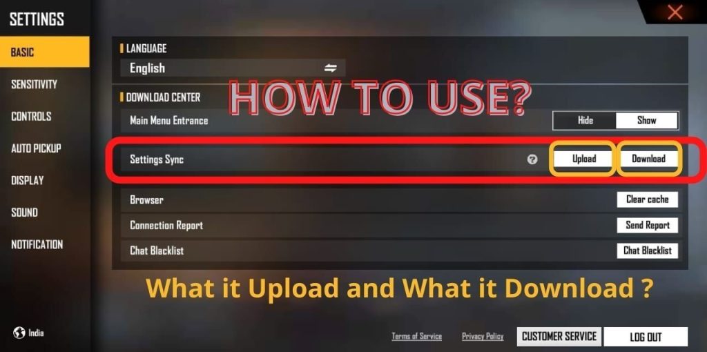 sync free fire sensitivity settings Free Fire cloud save upload settings button