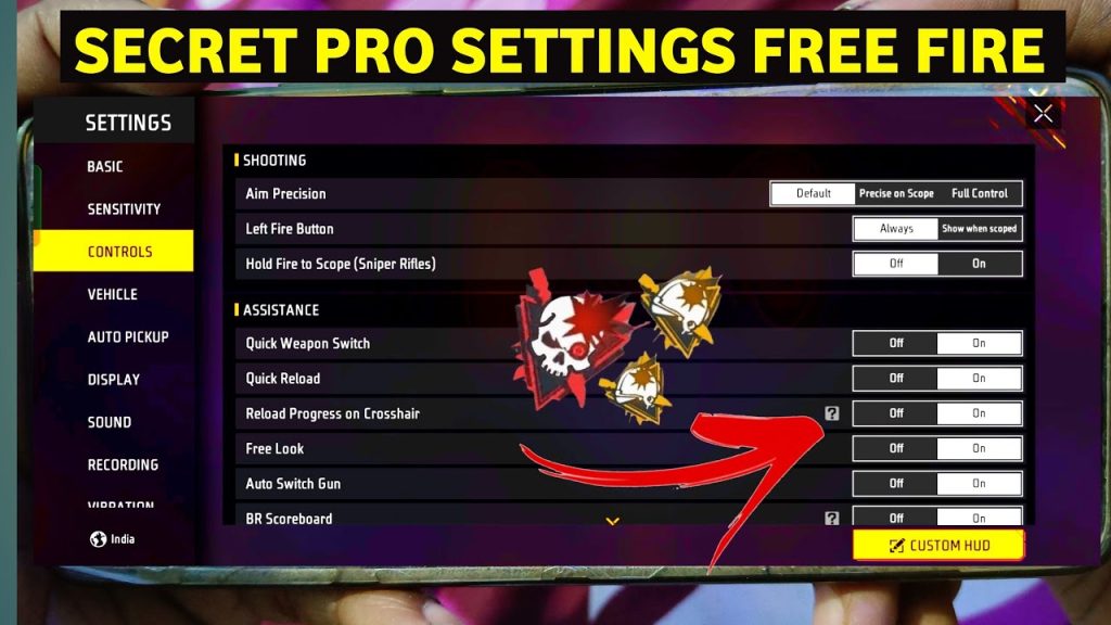 export free fire sensitivity settings Free Fire main menu screen with settings gear icon