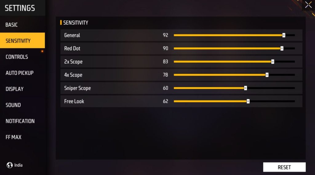 free fire max sensitivity settings for iphone Free Fire Max general sensitivity slider set to 90 on iPhone