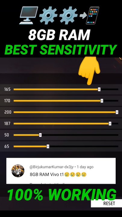 free fire sensitivity settings for 8gb ram Free Fire sensitivity settings menu showing general sensitivity sliders