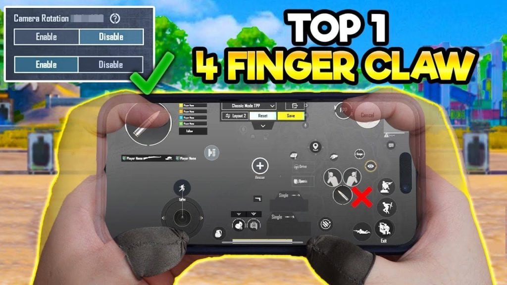 free fire sensitivity settings for adults Free Fire claw player holding phone with four fingers on screen