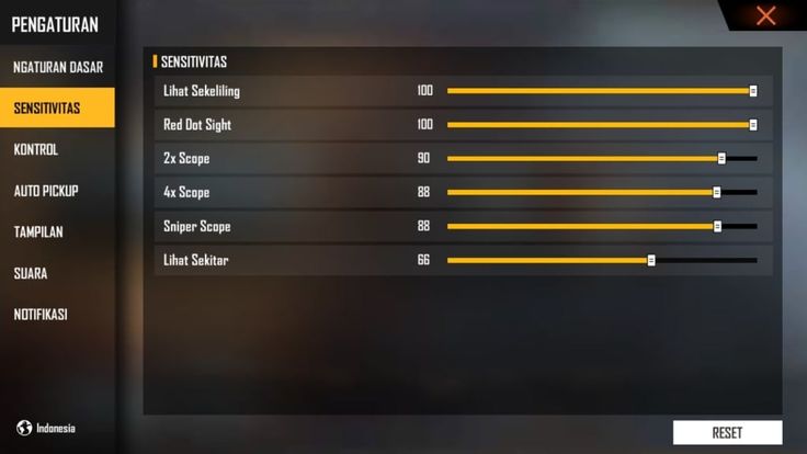 free fire sensitivity settings for auto headshot redmi Free Fire settings menu showing sensitivity slider options
