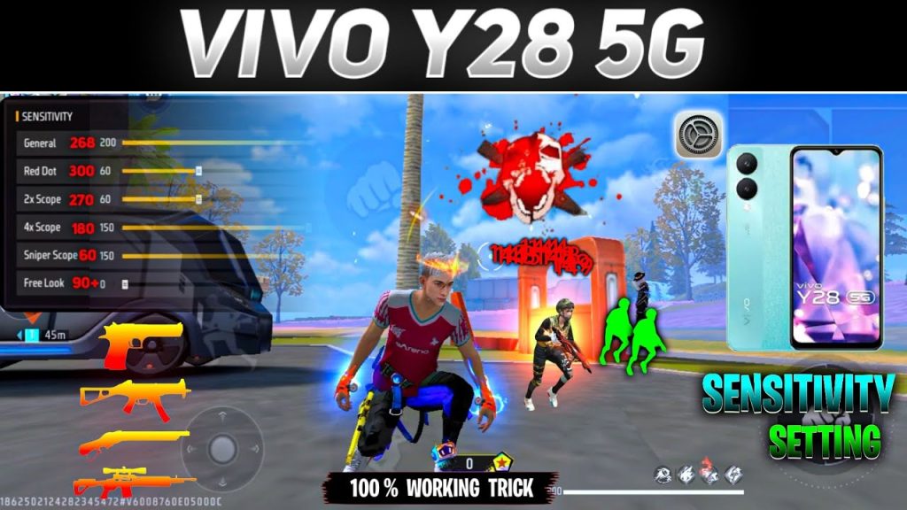 free fire sensitivity settings for auto headshot vivo Free Fire sensitivity settings screen with general and red dot sliders Vivo