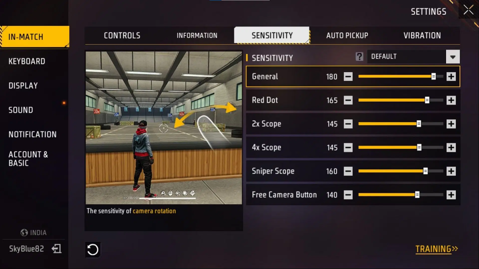 free fire sensitivity settings for custom servers Free Fire sensitivity settings menu screenshot showing General, Red Dot, Scope sliders