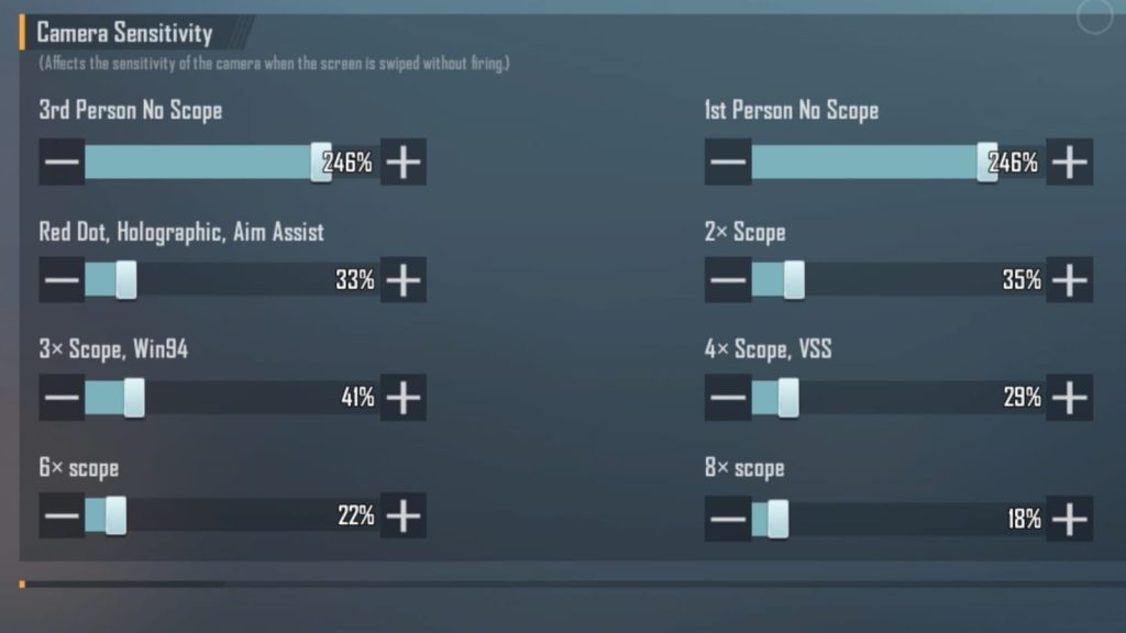 free fire sensitivity settings for gyroscope users Free Fire gyroscope sensitivity settings menu screenshot