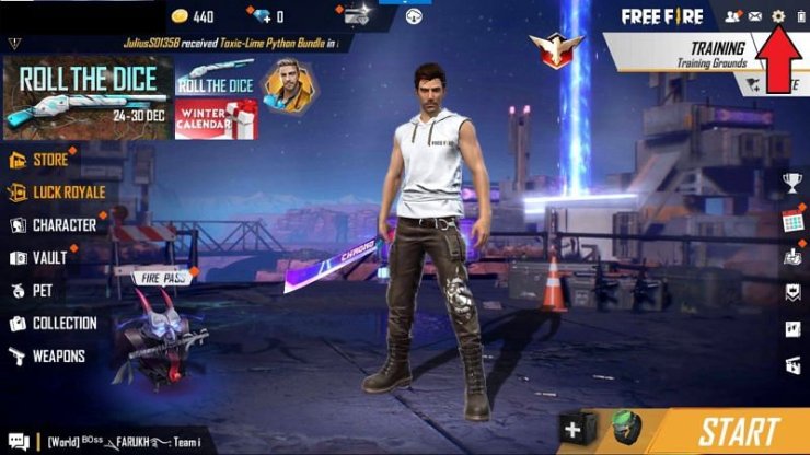 free fire sensitivity settings for kids Free Fire settings menu screenshot gear icon