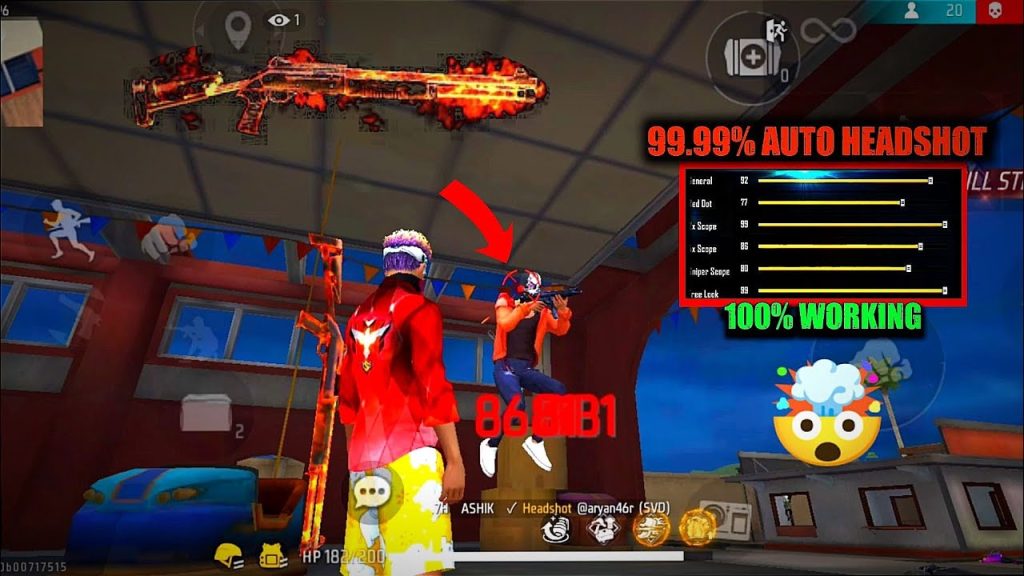 free fire sensitivity settings for m1014 Free Fire training ground with M1014 aiming at dummy head