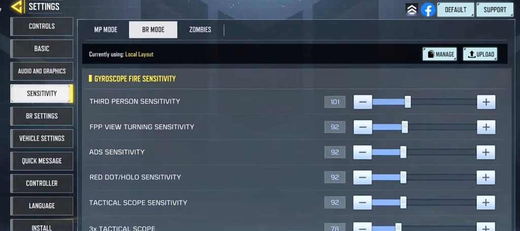 free fire sensitivity settings for smooth gameplay Free Fire gyroscope and fire button sensitivity settings screen