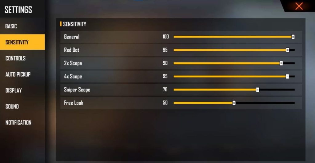 free fire sensitivity settings low dpi Free Fire scope sensitivity settings with red dot at 90
