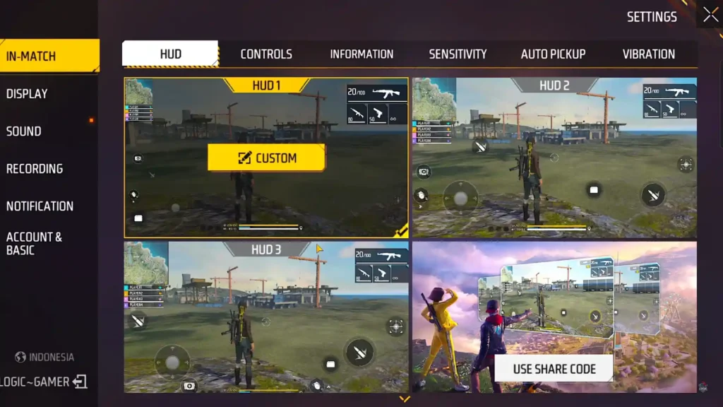 free fire sensitivity settings with custom hud Free Fire custom HUD layout editor with buttons arranged
