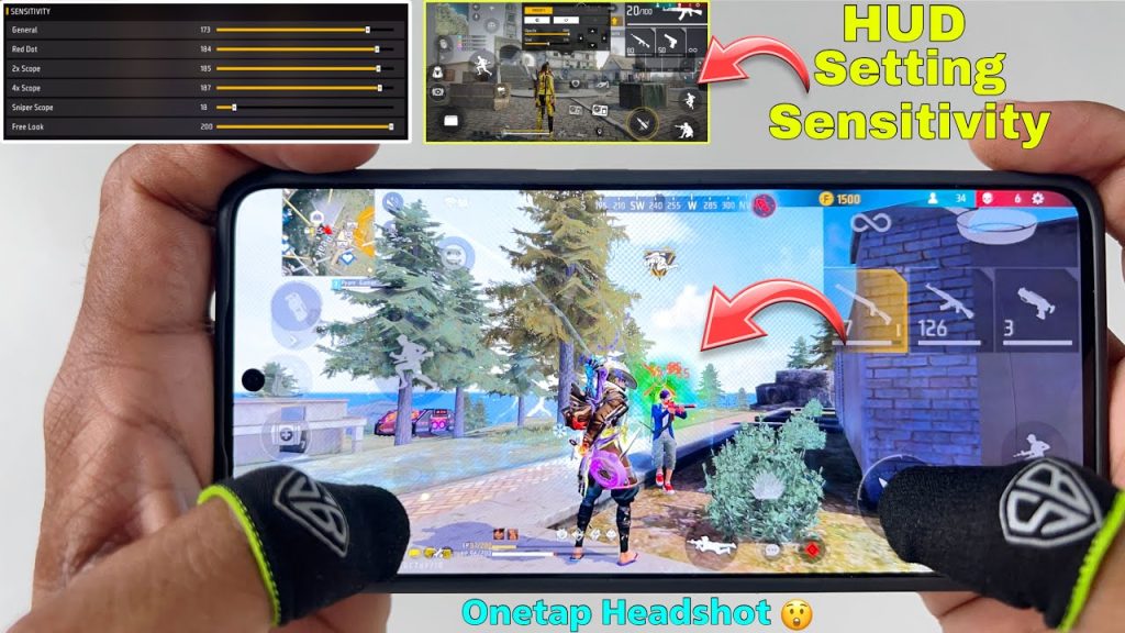 free fire sensitivity settings with custom hud Free Fire sensitivity slider adjustment close-up