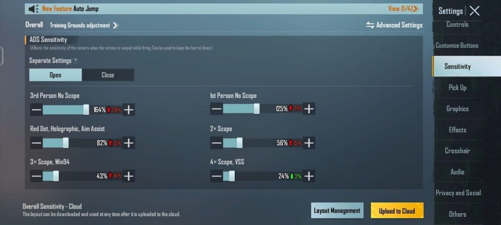 latest free fire sensitivity settings for ranked Free Fire ADS sensitivity settings sliders for different scopes screenshot