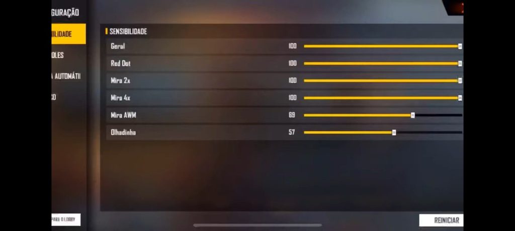 pro free fire sensitivity settings Free Fire gyroscope sensitivity toggle and sliders screenshot